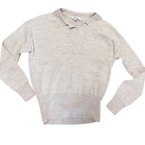 Madewell 100% Merino Wool Polo Long Sleeve Beige Pullover Sweater Small